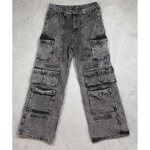 Fashion Nova Pants Womens 16 Cargo Multi Pocket Utility Wide Leg Baggy Y2K